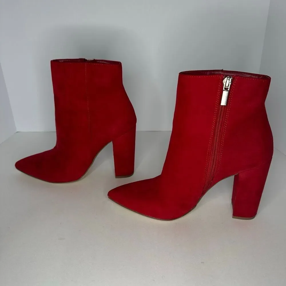 JustFab Red Block Heel Suede Boots | Women Size 8.5 - Picture 14 of 15